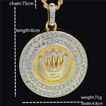 Krog sveti kamen-encrusted krono vojske krone obesek za moške hip hop oznako ogrlica pribor preprosto