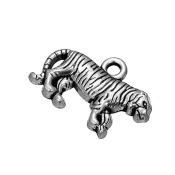 EUEAVAN 20pcs Debelo Antique Silver Plated Živali Tiger Čare Eno Stran Obeski Za Nakit Izdelavo Ročno izdelanih Daril DIY