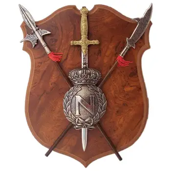 DENIX, replika Grb za Stene, Pahljača z ščit, meč in 2 alabardas, 29 cm, kovina in les, dekoracijo