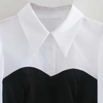 Ženske Zarezo Elastični Pas Vestidos Modni Črno-bel Mozaik Midi Obleko Ženski Elegantni Dolgi Rokav Stranke Obleke CC9926