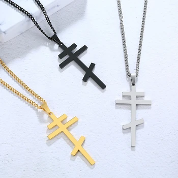 Vnox Christian Pravoslavni Križ Jezusa Ogrlice ruski Križ Molitev Velik Obesek Zlato Barvo INRI Križ Križ Moških Ogrlica