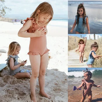 2020 Novega Malčka Otroci Baby Dekle Kopalke Ruffles brez Rokavov Trdna Poletje Kopalke enodelne Kopanje, Plavanje Obleko 1-6T