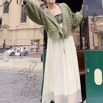 Vintage Elegantno Obleko Ženske Jeseni Čipke Šifon Mozaik Stranka Midi Obleko Ženski korejski Japonskem Slogu enodelno Obleko Ženske 2020
