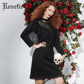 Rosetic Gothic Jeseni Ženske Obleke Črne Očesa Mozaik Čipke Priložnostni Seks Tanek Eleganten Stranka Maturantski Divje Moda Goth Viktorijanski Obleko
