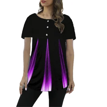 Nov Poletni Vrhovi 5XL Plus Velikost Ženske 3D Gradient T Shirt Priložnostne Ulične Dolg Rokav Svoboden Tshirts Tees Moda Ženska Oblačila