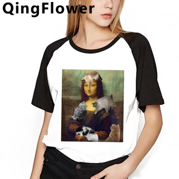 Mona Lisa Estetske Harajuku 90. letih Majica s kratkimi rokavi Ženske Ullzang Grunge Smešno Risanka T-shirt Grafični Hip Hop Tshirt Kul Zgoraj Tees Ženski