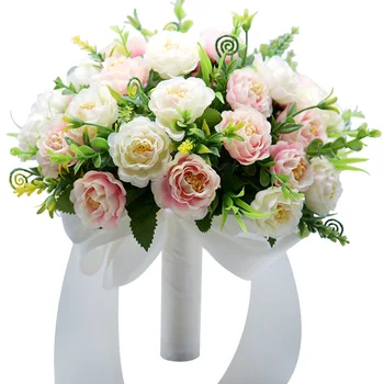 Poročne rože, Šopek Poročni Šopek Umetnih Rož Za Družice Rožnate svile, poročne šopke De Mariage Bruidsboeket