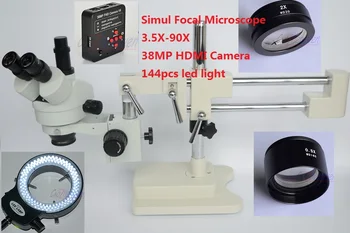 38MP HDMI FOTOAPARAT 3,5 X-90X Mikroskop 50/50 Split Simul-Osrednja Mikroskopom Dvojno Boom Stojalo Trinocular Mikroskopom+144LED
