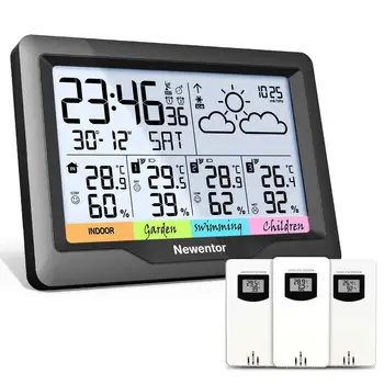 Newentor Vremenske Postaje Digitalne Temperature HumidityThermometer Brezžični Higrometer S 3 Senzor Zaprtih Prostorih, Na Prostem Zaslonu 7.5