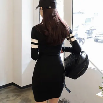 2020 Nov Prihod Žensk Korejski Bodycon Slim Seksi Paket Hip Priložnostne Zadrgo Obleko Vestido