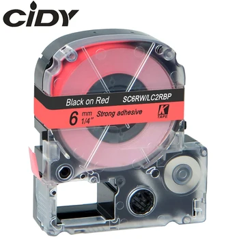 CIDY 6 mm, Črno na Rdeče SC6RW / LC-2RBP9 LC-2RBP LC 2RBP LC2RBP združljiv oznaka kasete za kingjim tiskalniki za LW300 LW400