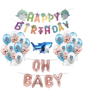 8-Sezona Modri morski Pes baloni za Rojstni dan Živali Stranka Otroka Rojstni dan morska deklica Ocean Temo Sharknado Obletnico Otroci Rojstni dan