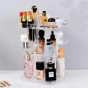360-stopinjsko Obračanje Kozmetični Škatla za Shranjevanje Make-up Organizator Nastavljiv Prozorni Škatla za Shranjevanje Dvojno plast Šminke Shranjevanje Rack