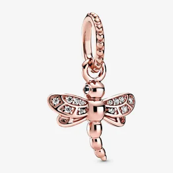 Verodostojno 925 Sterling Silver Novo Rose Zlato Bleščeče Dragonfly Obesek Trend Fit Pandora Ženske Zapestnica & Ogrlica Diy Nakit