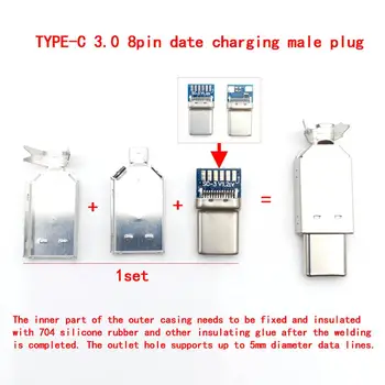 10sets/paket Varilne žice vrste USB 3.1 2A/3A velike trenutni 5A Tip-c DIY Sestavljeni USB Pulg Moški Priključek Kabel za Polnjenje Deli