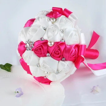 Poročni Šopek Poročni Družico Rose Cvet Umetno Saten Rose Ročno Posy Nosorogovo Pearl Dekor