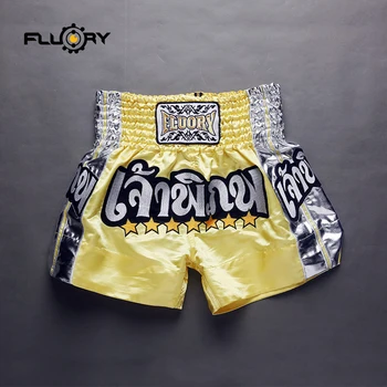 Fluory muay thai hlače za ženske in moške, vezenje obliži mma kick boks hlače /kovčki