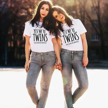 1pcs Twin Ženske Bff Majica Najboljši Prijatelj Sestra Tumblr Vrhovi Da Smo Dvojčka Ne, Nismo Enaki Girls Moda Bff Majica