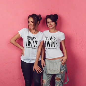 1pcs Twin Ženske Bff Majica Najboljši Prijatelj Sestra Tumblr Vrhovi Da Smo Dvojčka Ne, Nismo Enaki Girls Moda Bff Majica