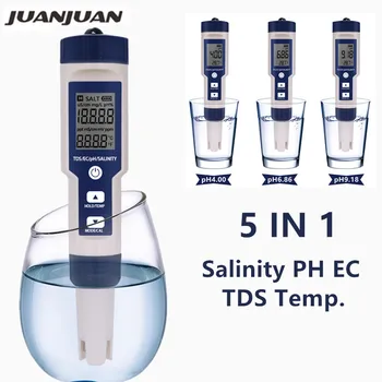 5 V 1 Digitalni PH TDS ES Merilnik Slanosti Temperatura Tester Prevodnost Vode Filter Čistosti Pero brez ozadja 40%popusta