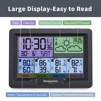 Newentor Vremenske Postaje Digitalne Temperature HumidityThermometer Brezžični Higrometer S 3 Senzor Zaprtih Prostorih, Na Prostem Zaslonu 7.5
