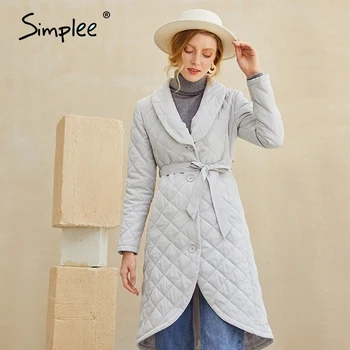 Simplee Elegantna vzorec pas ženske zimski plašč Proti-vrat asimetrične dolgo bombaž topel plašč ženski Fahison oblazinjeni jakno plašč 2020