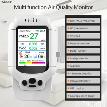 Prenosni Ozona Merilnik Multi-funkcionalne Kakovosti Zraka Monitor Plinski Analizator Koncentracije Ozona Detektor TVOC PM2.5 Analyzer Senzor